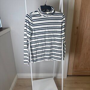 Soft Dark Navy and White Striped Turtle Neck